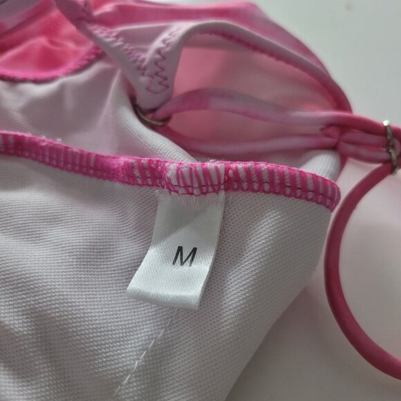 Corset Back String Swimsuit One Piece Hot Pink Open Front Womens Medium - Picture 7 of 10